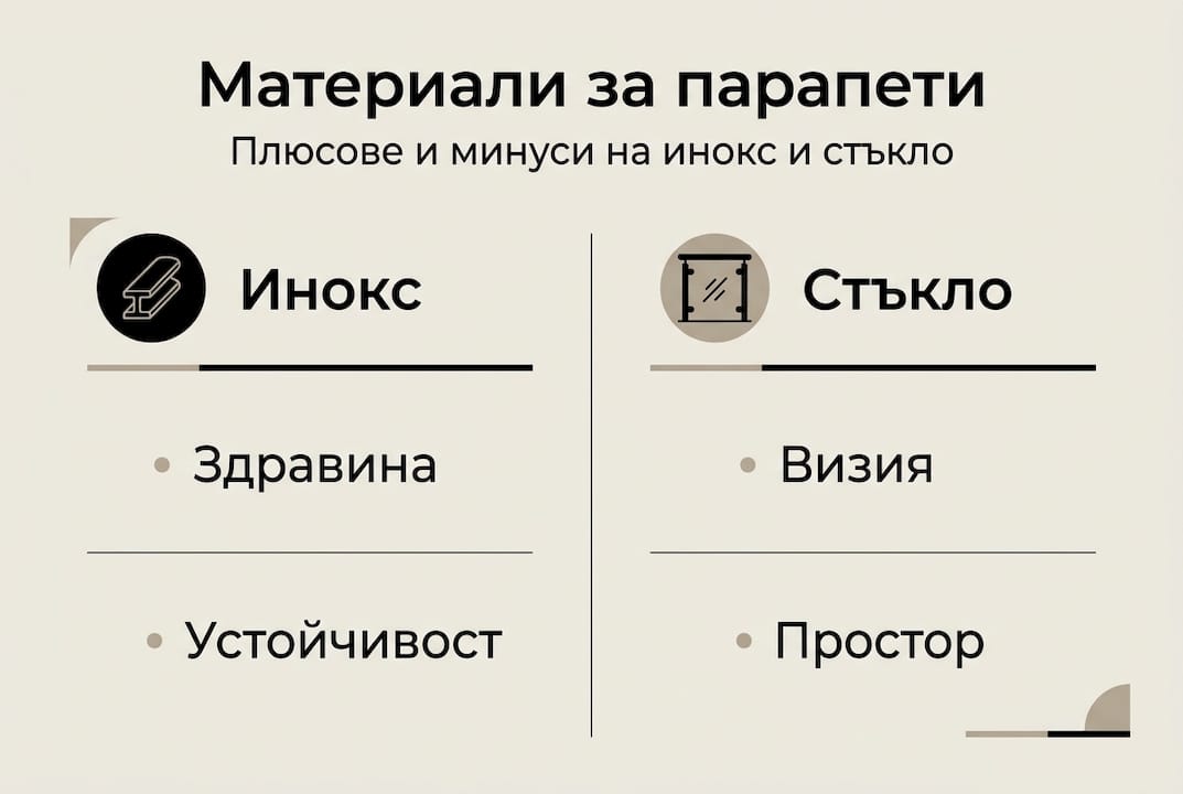 Инфографика: Какви материали да изберем за парапети – неръждаема стомана и стъкло