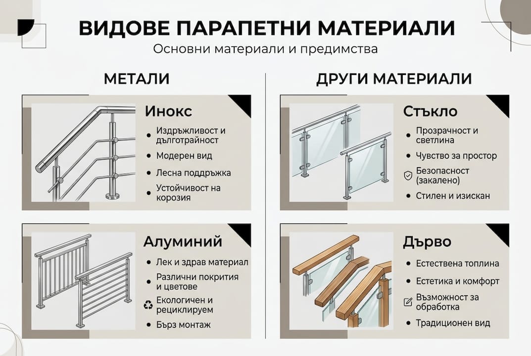 Инфографика: Какви материали се използват за парапети?