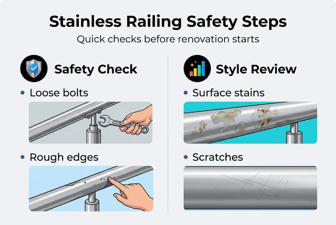 Infographic showing railing safety check steps