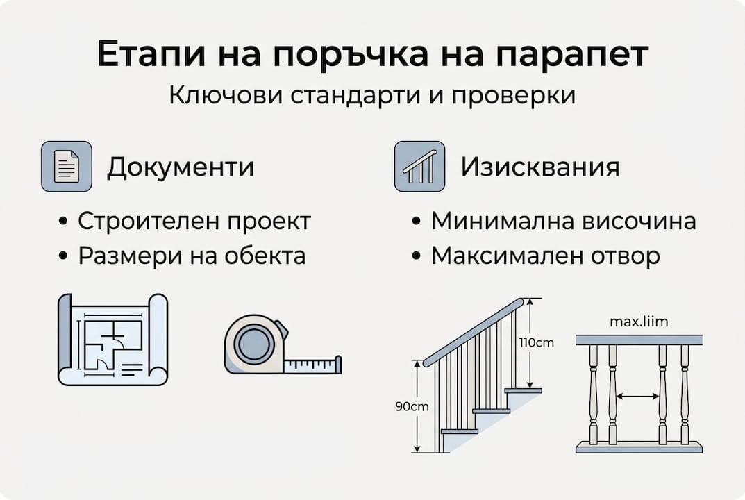 Инфографика: Етапи при поръчка и изисквания за парапети