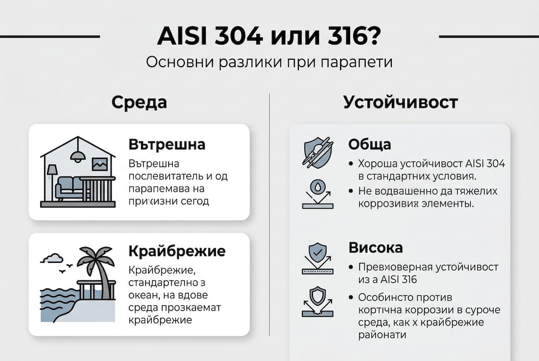 Сравнителна инфографика: Как да изберем между неръждаема стомана 304 и 316