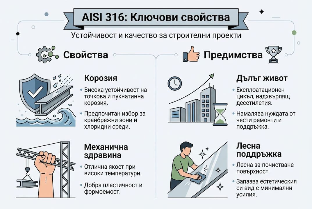 Инфографика: Какви качества притежава стоманата AISI 316 и какви са нейните предимства