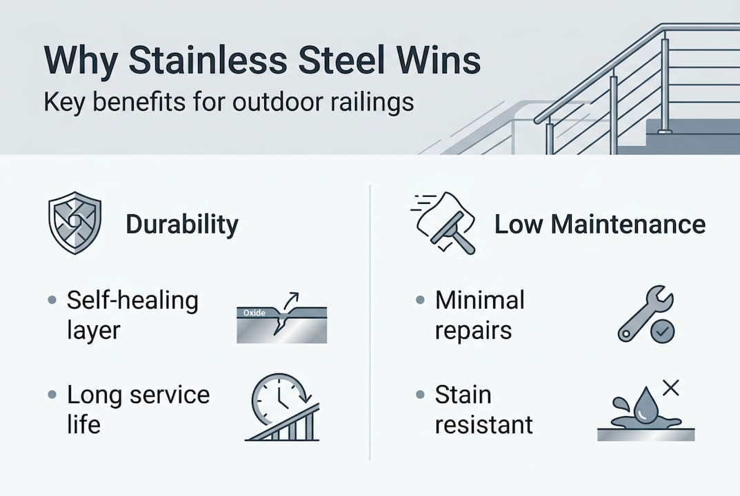 Infographic showing stainless steel benefits and durability