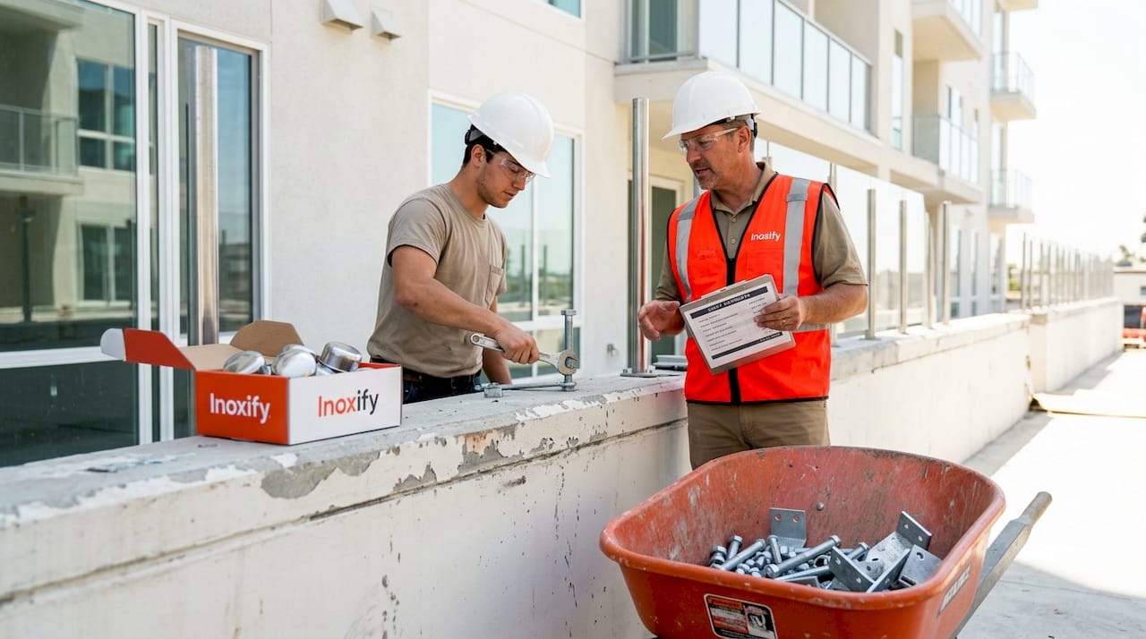 Supervisor discussing parapet retrofit installation