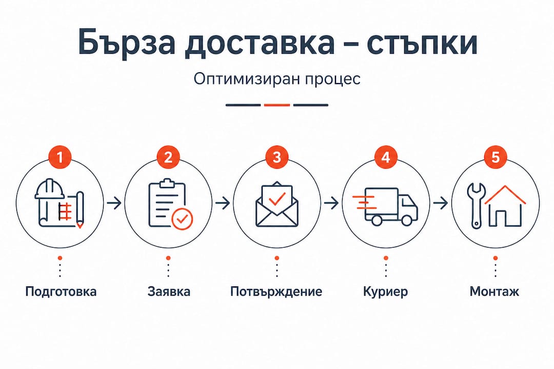 Инфографика с основните стъпки за бърза доставка по релсов път