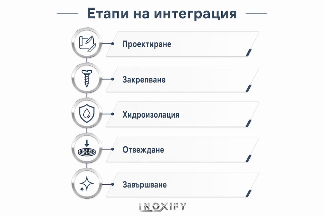 Инфографика, която показва основните стъпки при вписването на парапет във фасадата на сграда