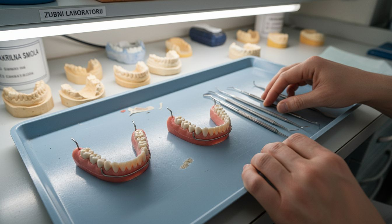 Podrobnejši pogled na različne zobne proteze v zobotehničnem laboratoriju.