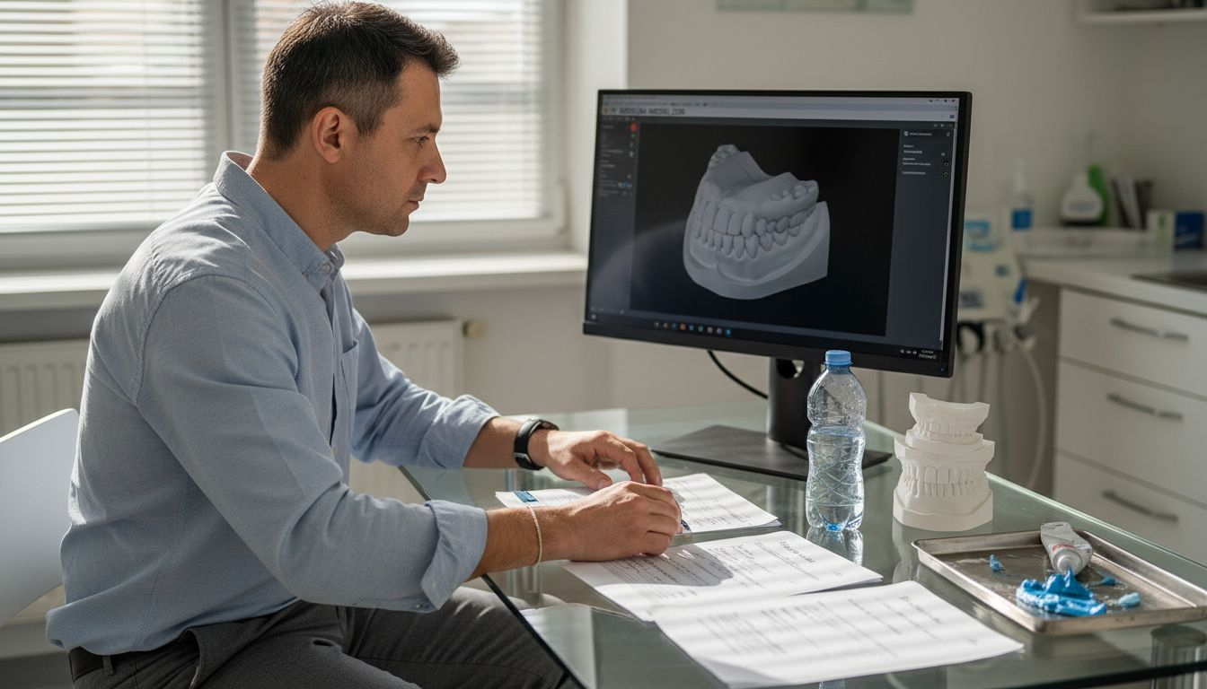 Zobozdravnik si ogleduje 3D digitalni posnetek zobovja.
