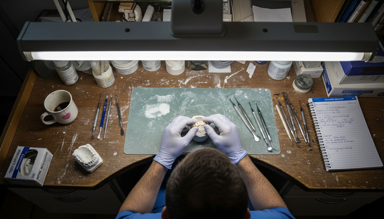 Zobni tehnik izdeluje stalni zobni mostiček.