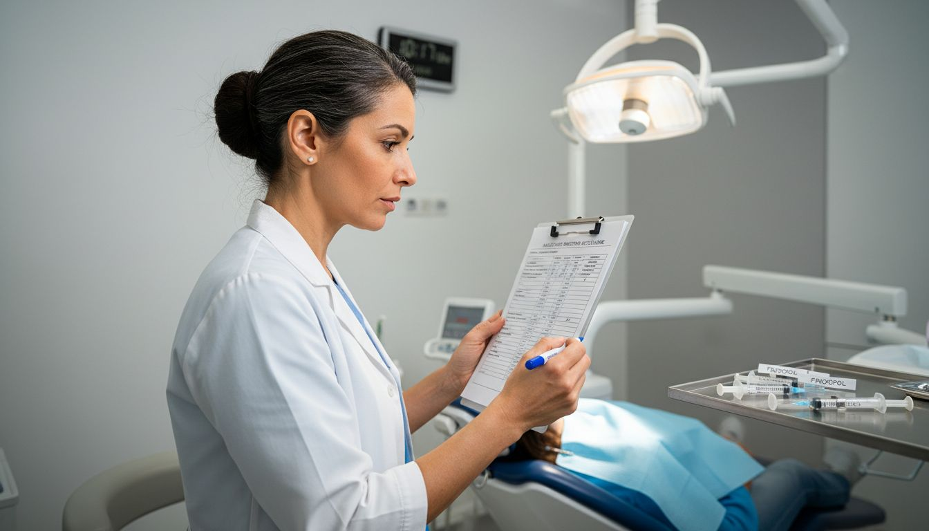 Der Zahnarzt bereitet im Behandlungszimmer verschiedene Möglichkeiten zur Betäubung vor.