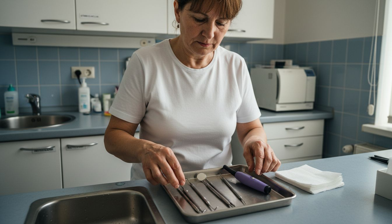 Zobni tehnik pripravlja potrebna orodja za obnovo zob.