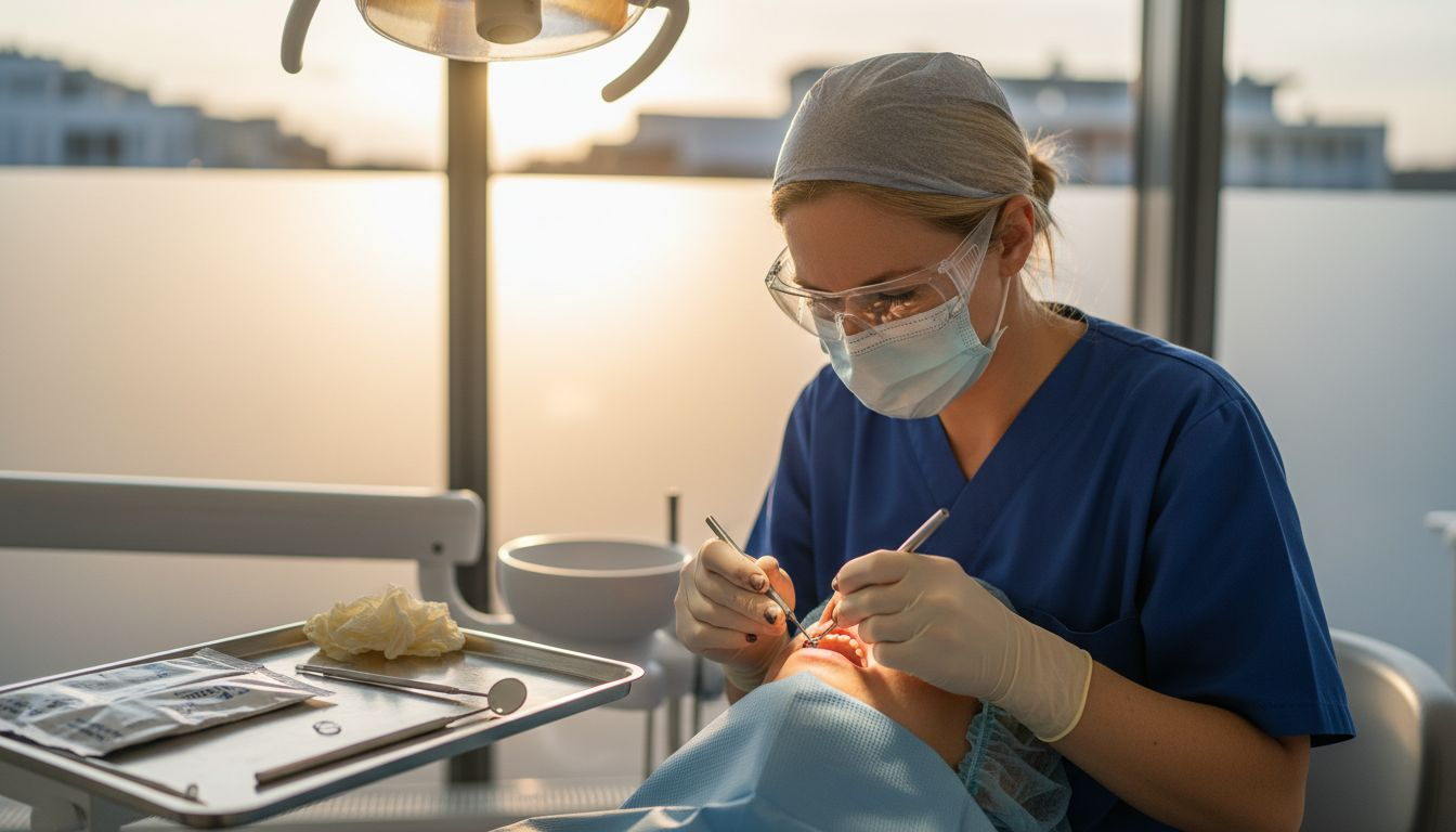 Zahnarzt setzt ein einzelnes Implantat ein