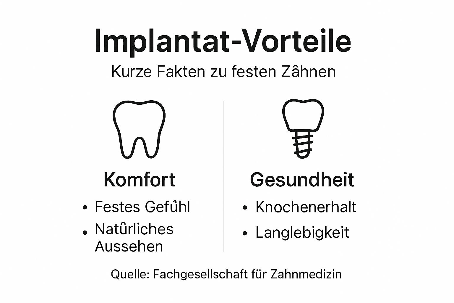 Die Infografik veranschaulicht anschaulich die wichtigsten Vorteile von Zahnimplantaten.
