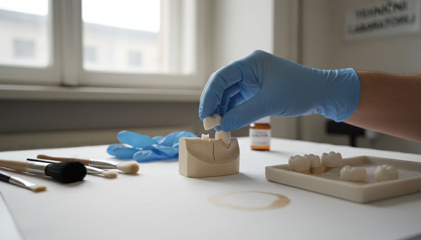 Keramična zobna krona na modelu zoba v zobni ordinaciji