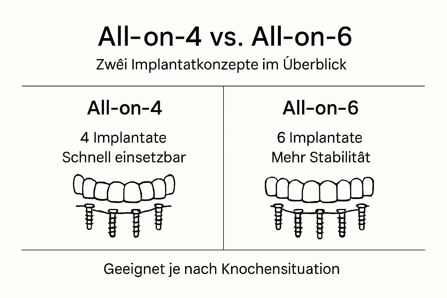 Grafik: Unterschiede zwischen All-on-4 und All-on-6 auf einen Blick