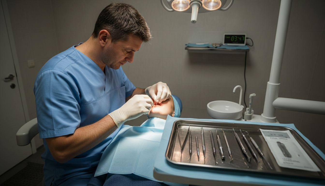 Zobozdravnik prilagaja zobni implantat za optimalno prileganje in udobje pacienta.