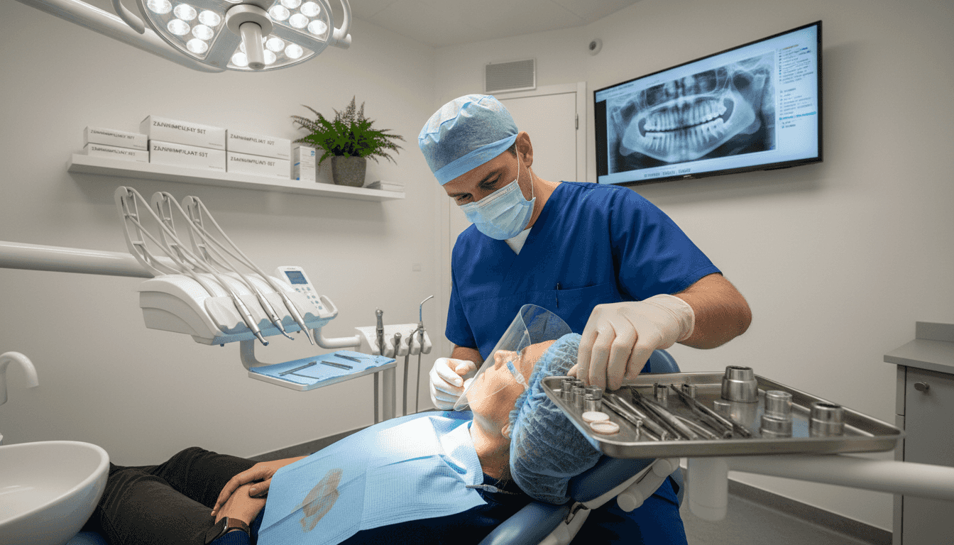 Das Praxisteam bereitet den Patienten auf den bevorstehenden Eingriff vor.