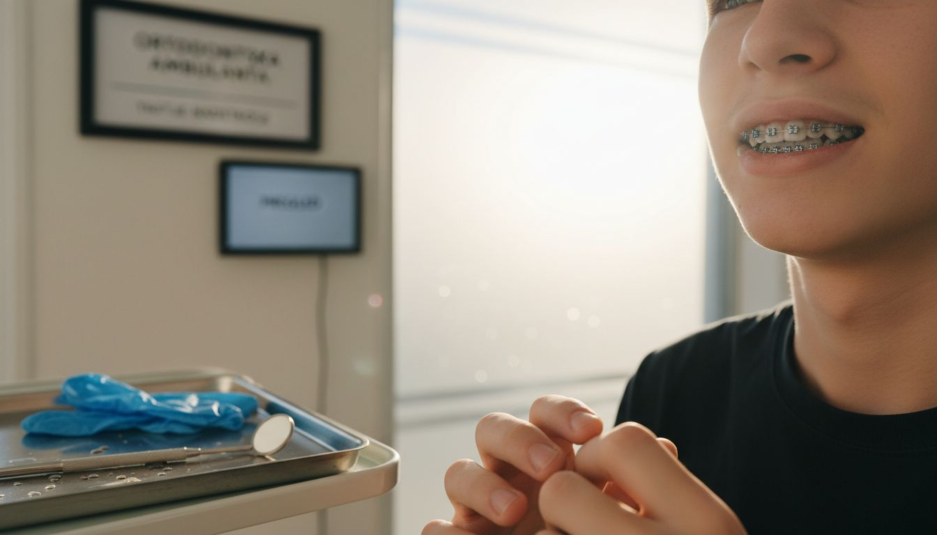 Približan posnetek zob z zobnim aparatom pri najstniku.