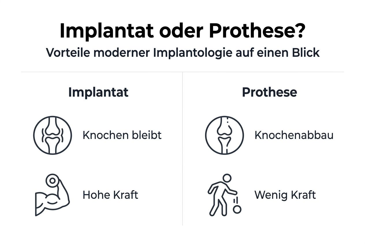 Übersicht: Die wichtigsten Vorteile von Implantaten und Prothesen im direkten Vergleich