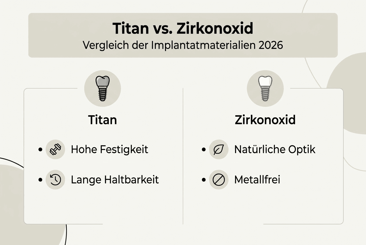 Vergleichsgrafik: Titan vs. Zirkonoxid – Eigenschaften und Unterschiede auf einen Blick