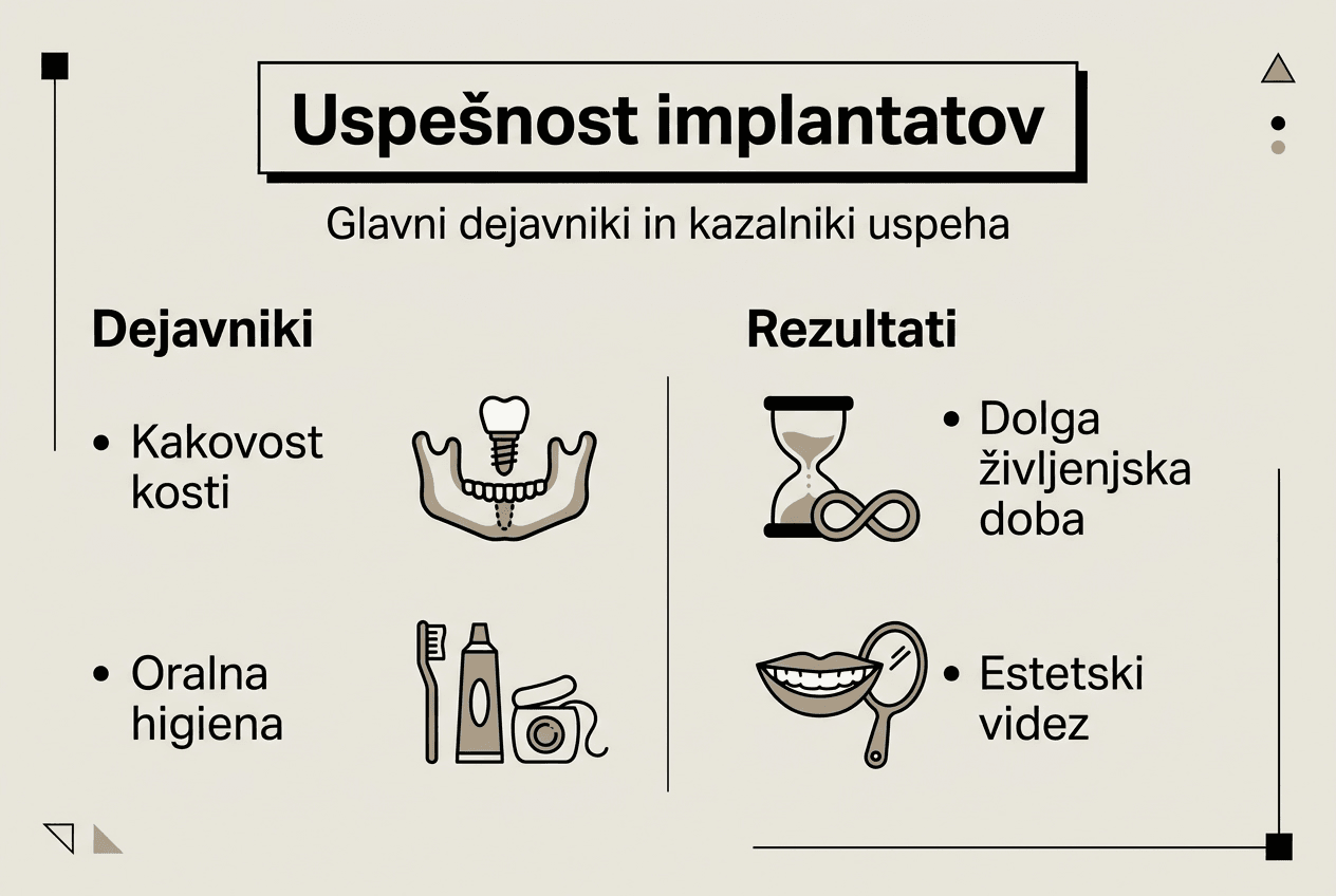 Infografika: Kako uspešni so zobni implantati in kaj vpliva na njihov dolgoročen uspeh