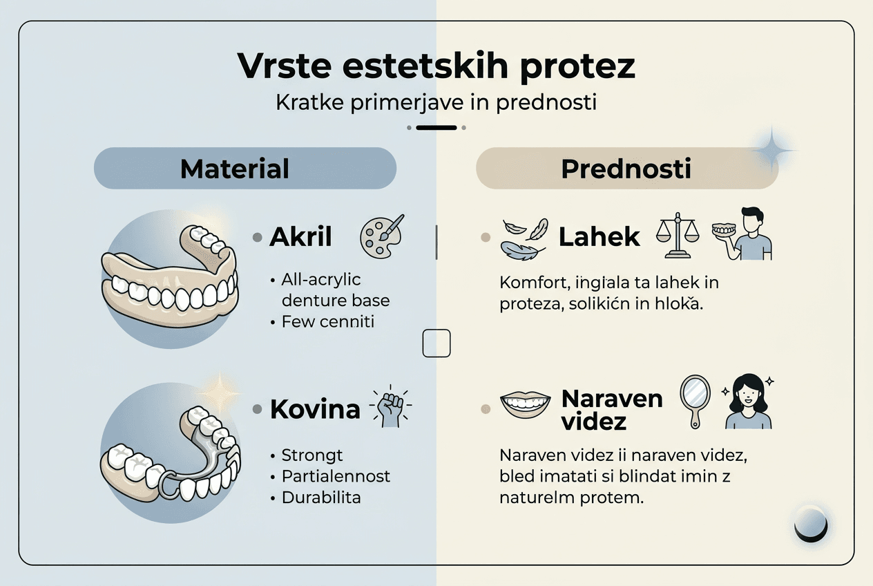 Pregled različnih vrst estetskih protez in njihovih glavnih prednosti