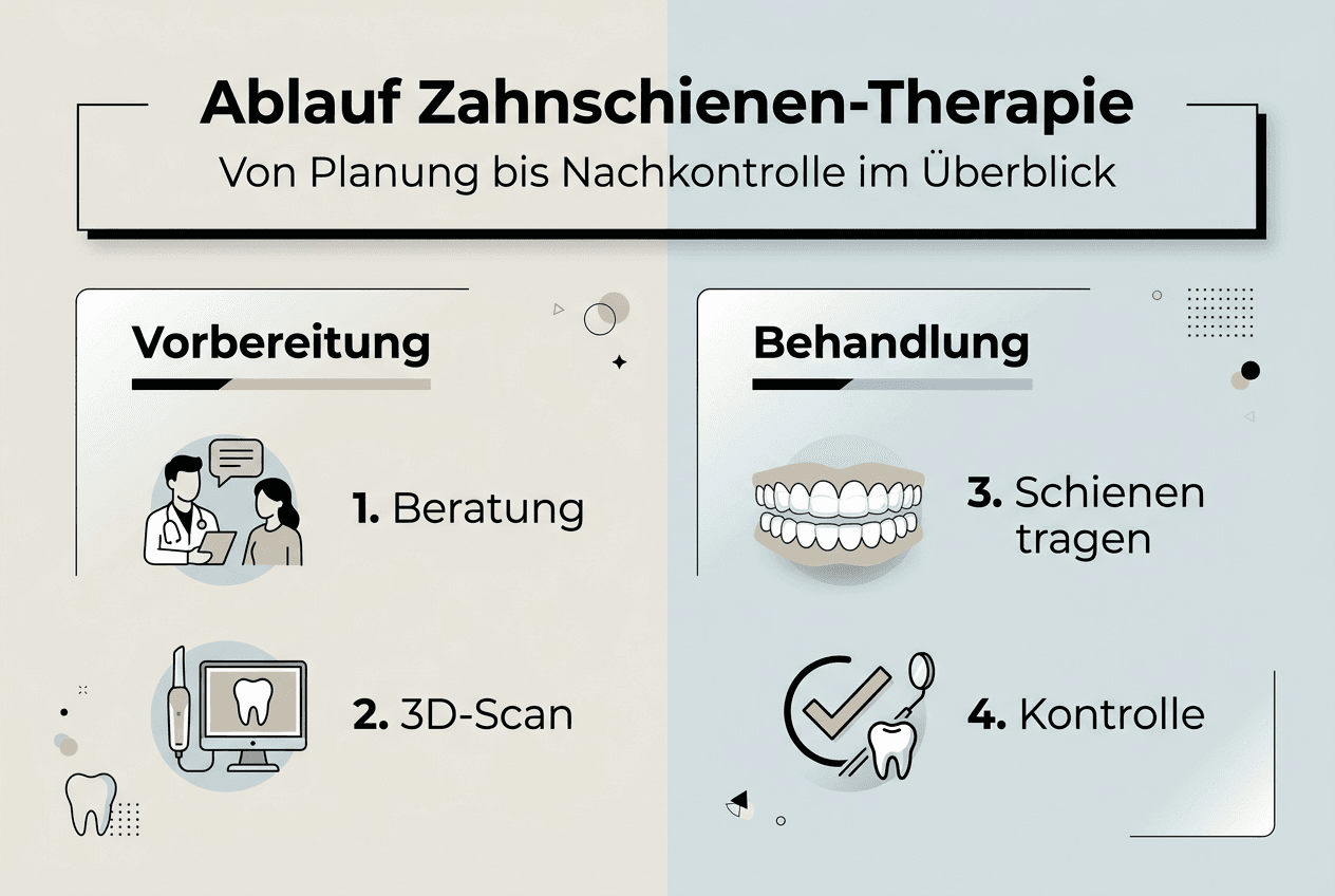 Grafische Darstellung: Der Ablauf einer Zahnschienen-Behandlung im Überblick