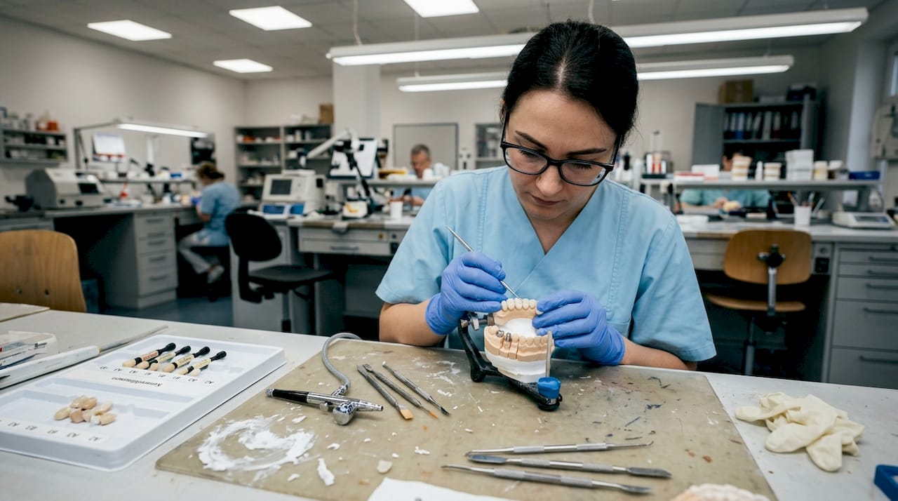 Zahntechniker bei der Anfertigung von Veneers und Implantaten