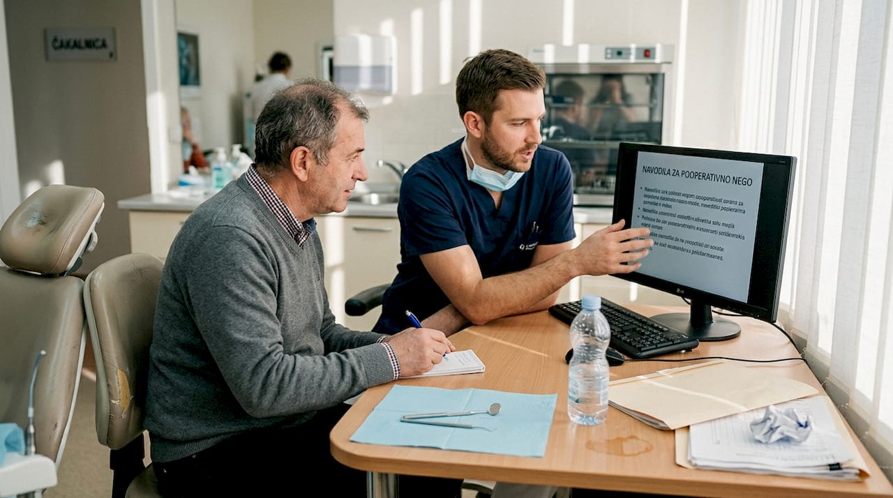 Zobozdravnik pacientu pojasni možnosti vgradnje zobnih vsadkov, razloži prednosti in morebitne izzive ter svetuje, katera rešitev bi bila glede na stanje ustne votline najbolj primerna. Ob tem odgovarja na pacientova vprašanja in skupaj poiščeta najboljšo pot do zdravega in lepega nasmeha.