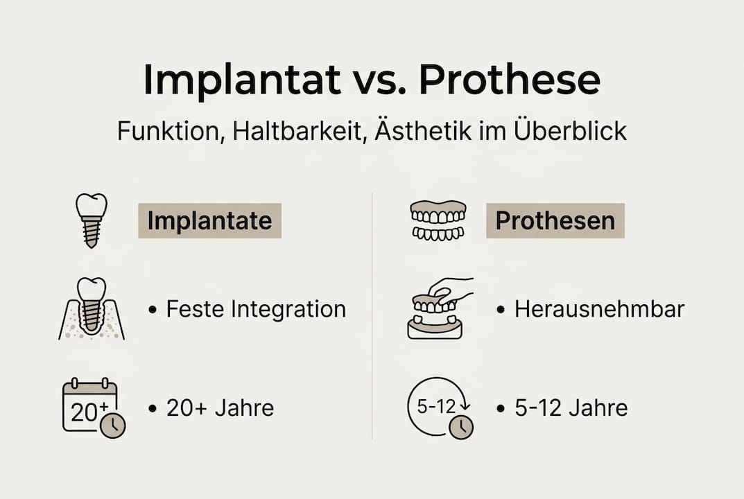 Vergleich von Implantaten und Prothesen anschaulich in einer Infografik dargestellt