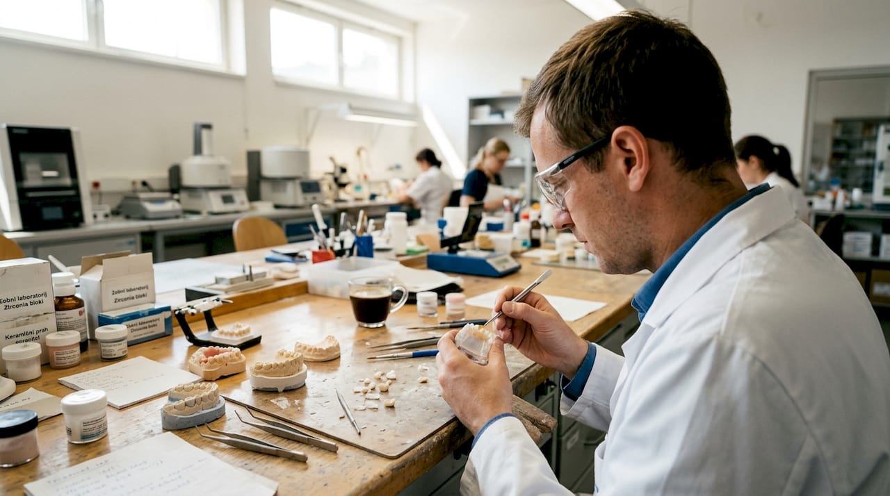 Zobni tehnik izdeluje zobno krono iz cirkona.