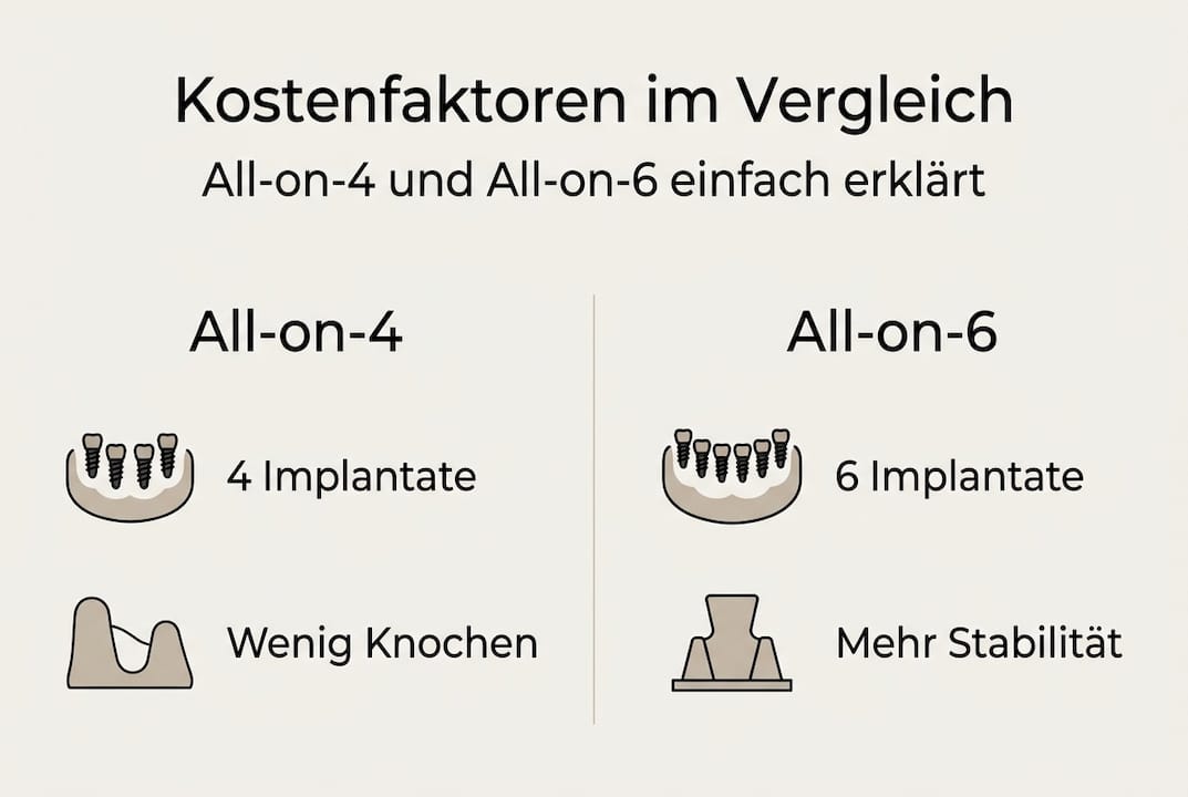 Übersicht der Kosten für All-on-4 und All-on-6 Zahnimplantate