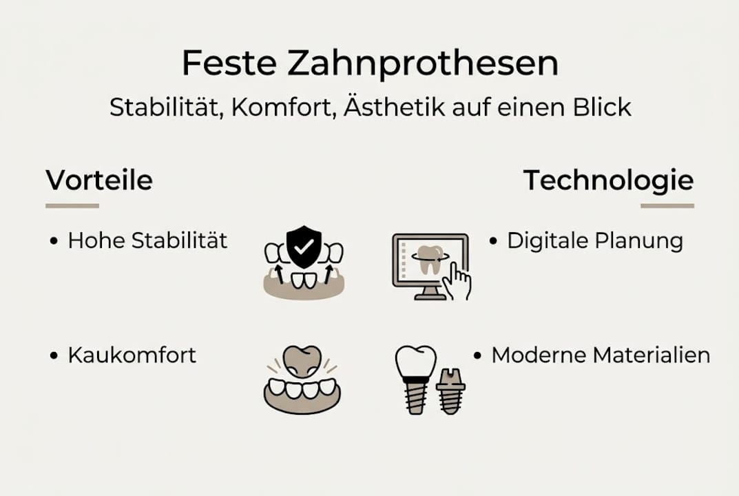 Übersicht: Die wichtigsten Vorteile von festsitzendem Zahnersatz auf einen Blick