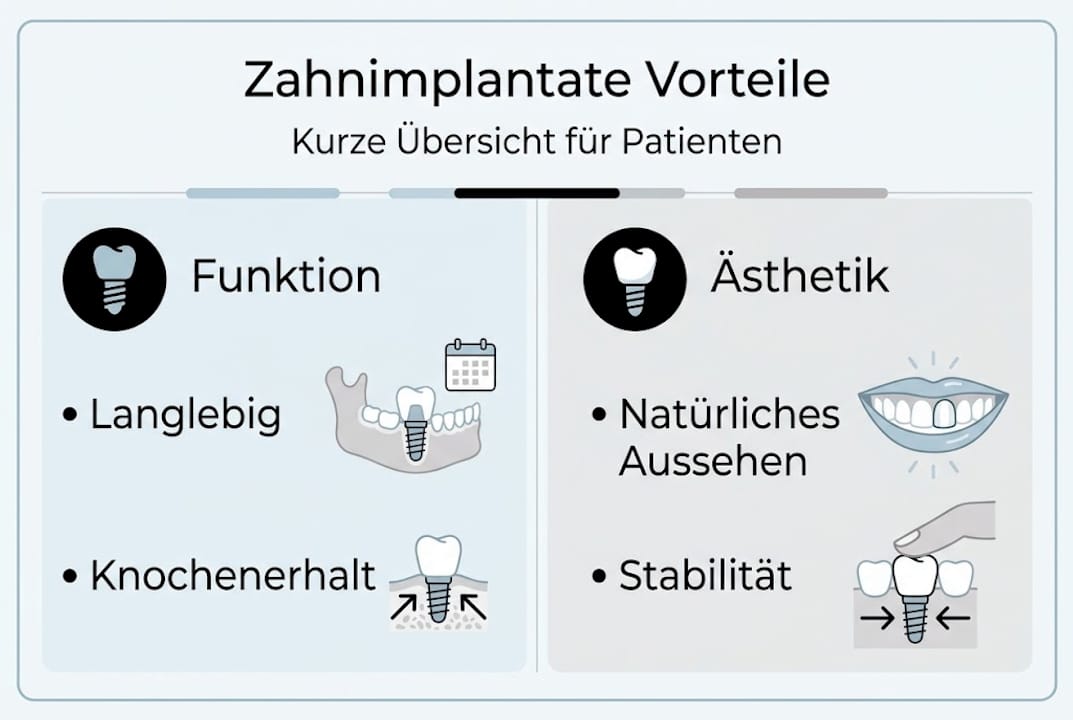Infografik: Die größten Vorteile von Zahnimplantaten auf einen Blick