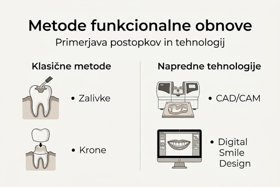 Pregleden infogram z razlago različnih načinov obnove zob