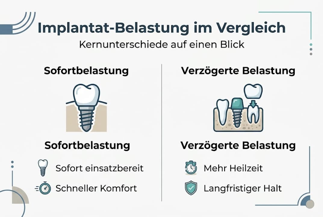 Grafik zum Vergleich: Sofortimplantation oder spätere Belastung – was passt besser zu Ihnen?