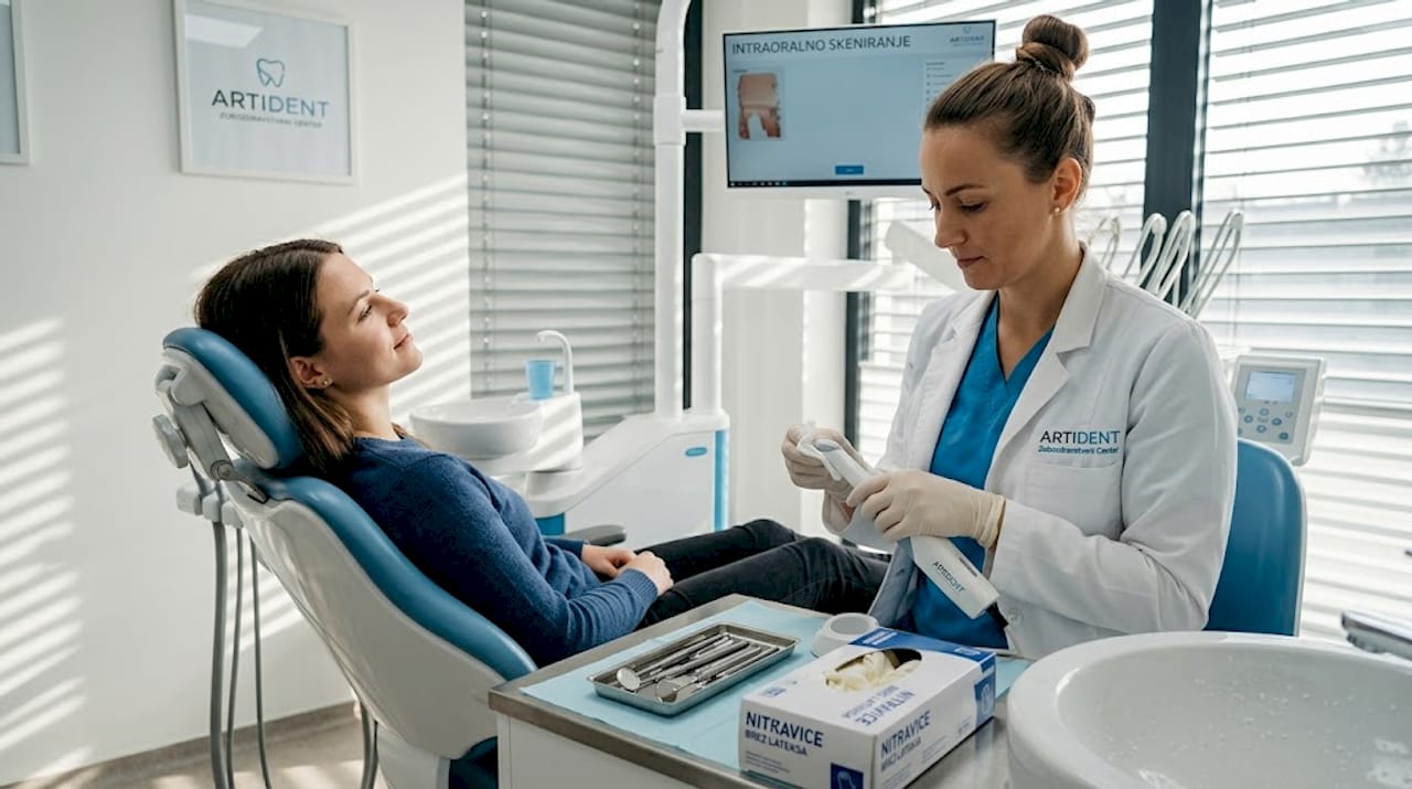 Potek 3D skeniranja zob v sodelovanju med pacientom in zobozdravstveno asistentko