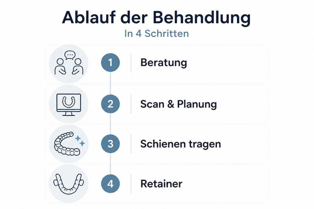 Schritt-für-Schritt-Infografik: So läuft eine Aligner-Behandlung ab