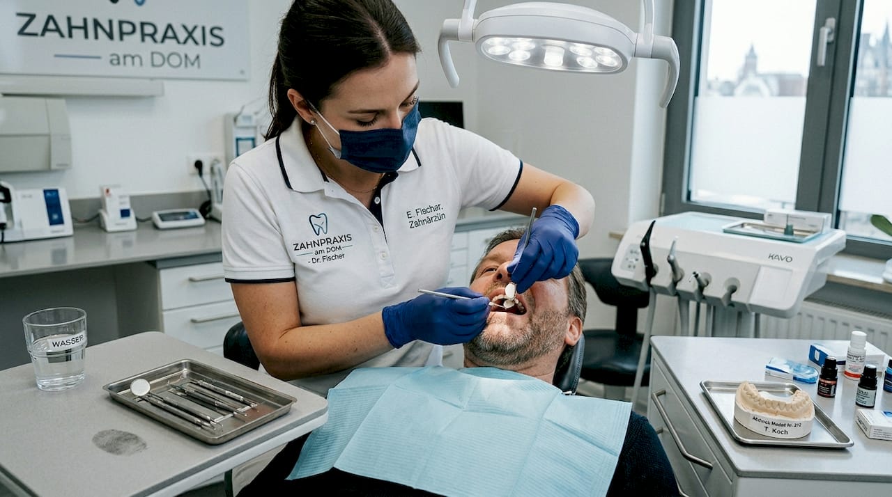 Anpassung eines Zahnveneers im Behandlungszimmer