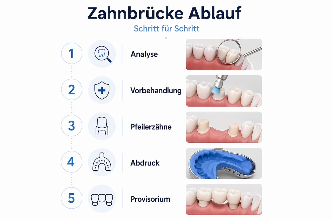 Infografik: So bereiten Sie sich Schritt für Schritt auf eine Zahnbrücke vor