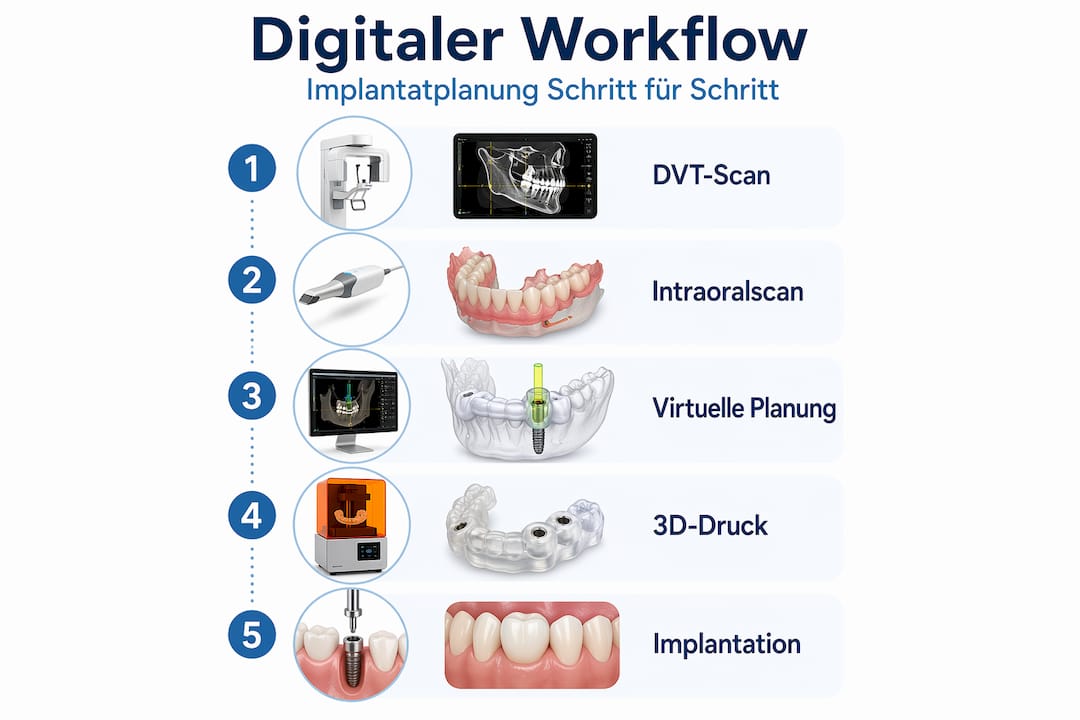 Infografik: Der digitale Workflow in der Implantologie – Schritt für Schritt erklärt