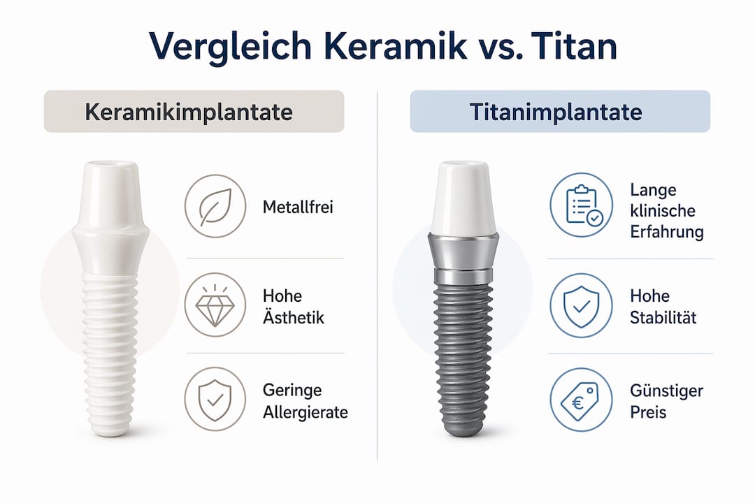 Infografik: Keramikimplantate vs. Titanimplantate – Ein Vergleich