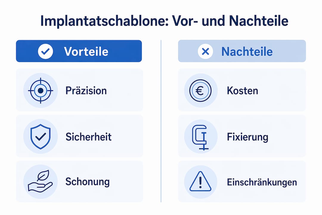 Übersichtsgrafik: Pro und Contra von Implantat-Schablonen auf einen Blick