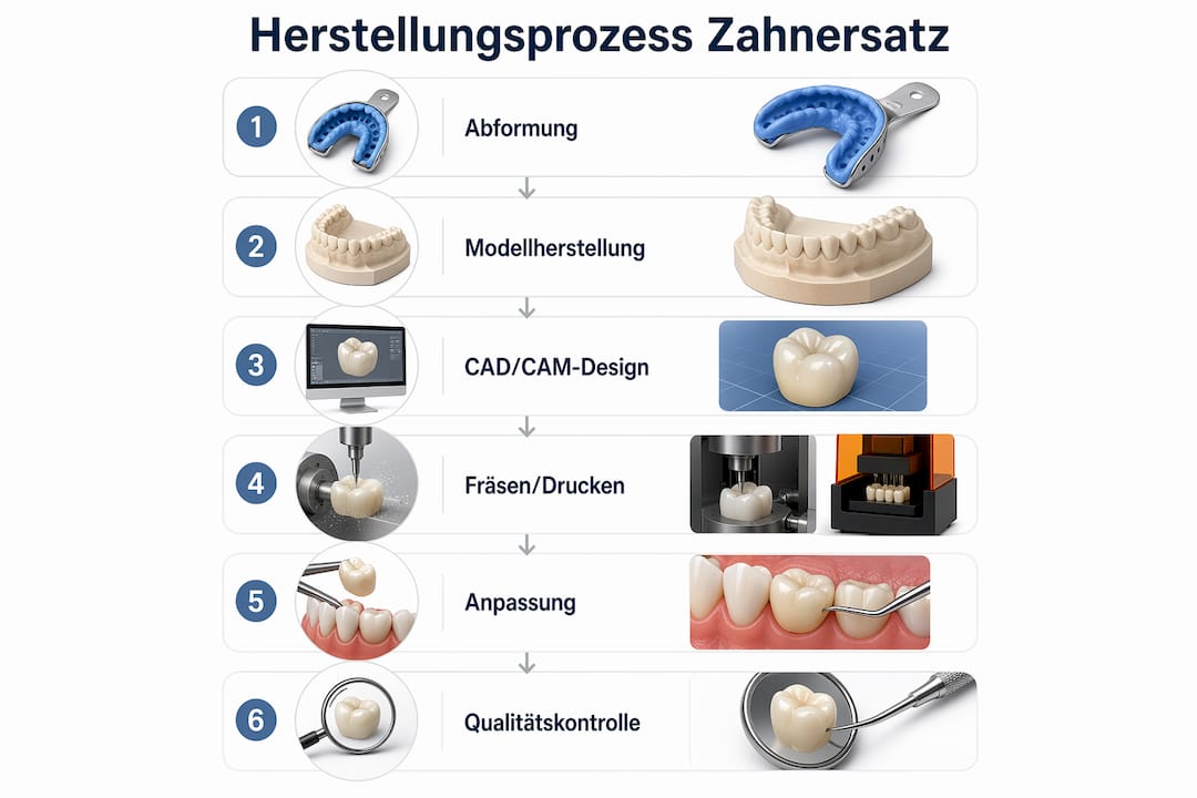 Schritt-für-Schritt: Diese Infografik veranschaulicht, wie Zahnersatz entsteht.
