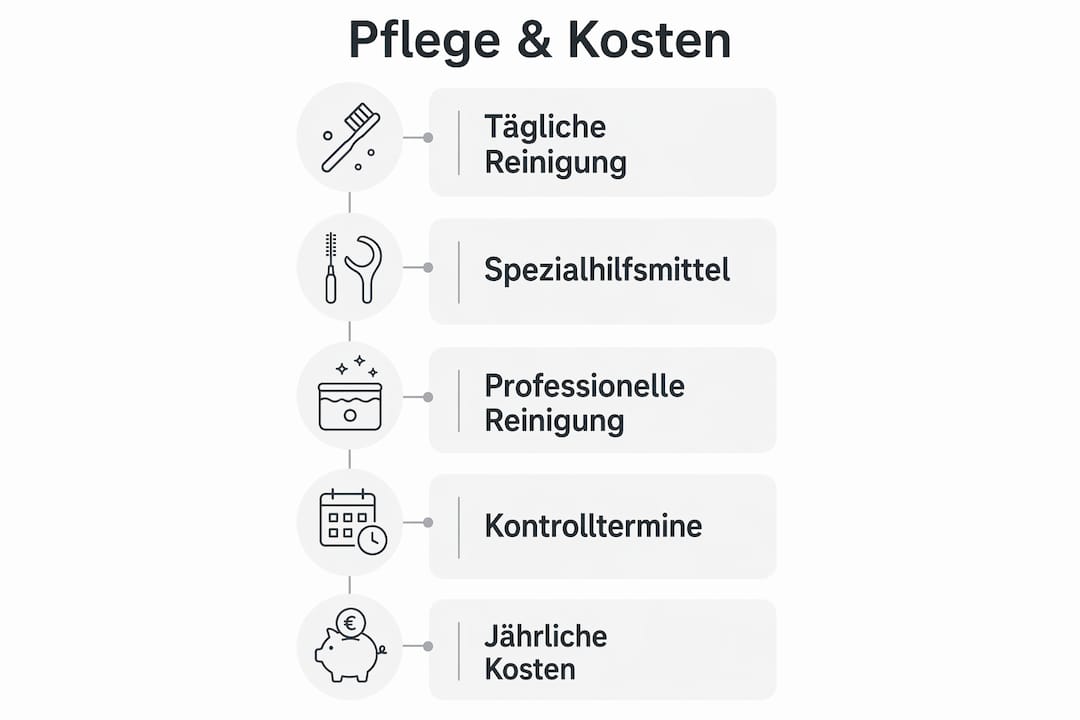 Übersicht: Pflegeintervalle und Kosten von Zahnbrücken im Vergleich