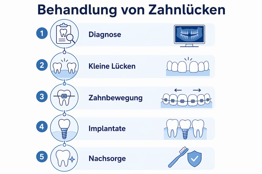 Schritt-für-Schritt-Anleitung zur Behandlung von Zahnlücken – übersichtlich als Infografik dargestellt