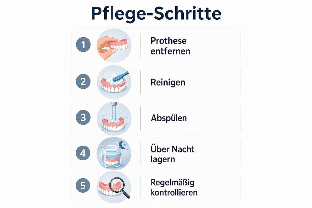 Pflegehinweise für schleimhautgetragenen Zahnersatz anschaulich erklärt – Ihre Infografik für den Alltag