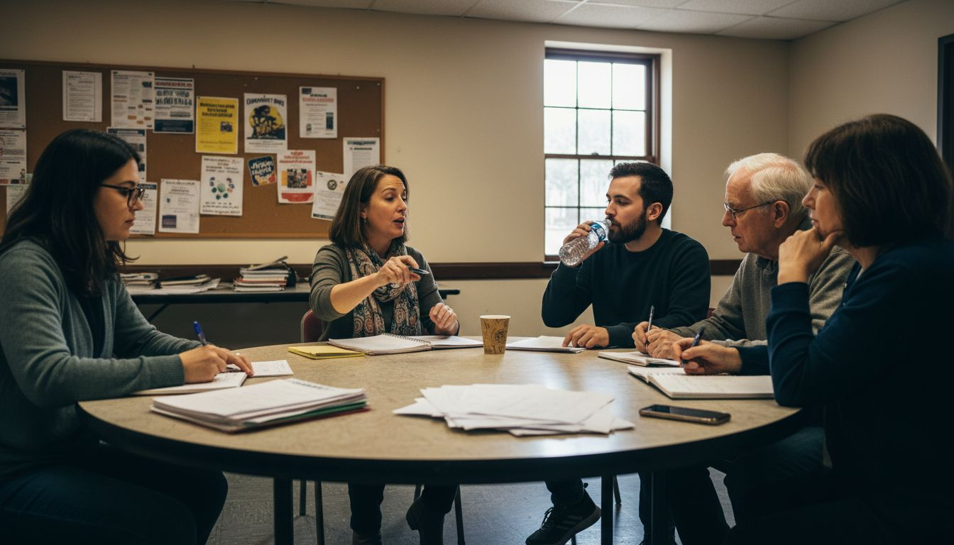 Community members engaged in roundtable debate
