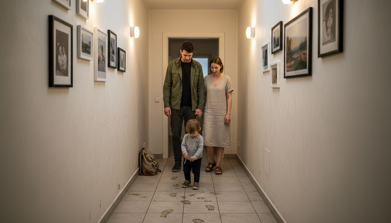 Family illuminated by motion sensor lights