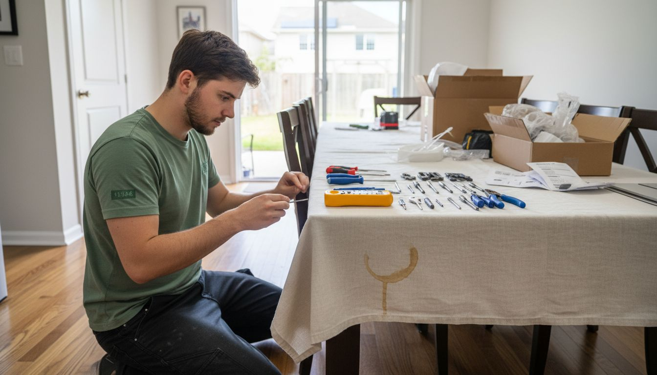 Man organizing tools for smart lighting